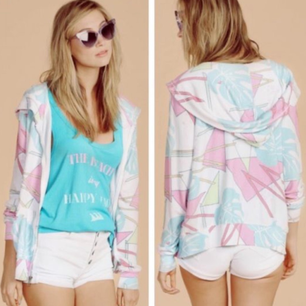 Vintage Wildfox Neon Pastel Zip Up Sweatshirt, Medium/Large, Excellent Condition